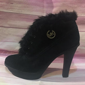 Michael Kors MK Black Suede Faux Fur Heel Boots